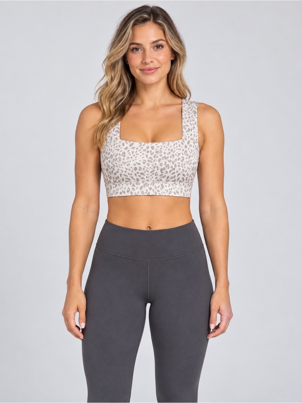 ALLFENIX Leopard Print Square Neck Sports Bra Size S